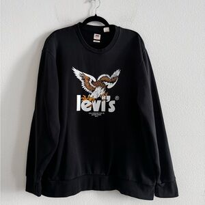 Levi’s Long Sleeve Poster Eagle Fleece Crew Sweatshirt XL Black